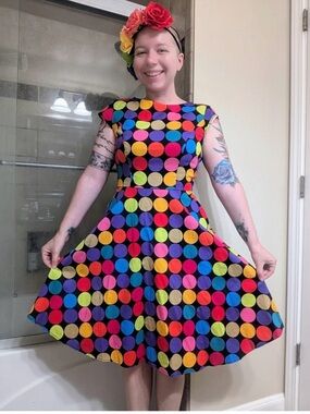 Rainbow Polka Dot Fit-and-Flare Dress